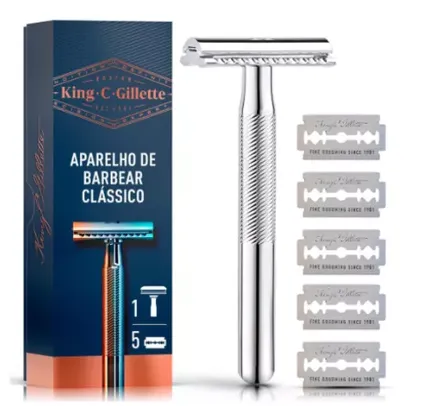 Aparelho de Barbear King C. Gillette Clássico + 5 Lâminas