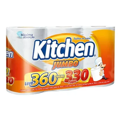 (Regional/ Levando 8) Papel Toalha Branco Kitchen Jumbo com 3 Unidades - 360 papel