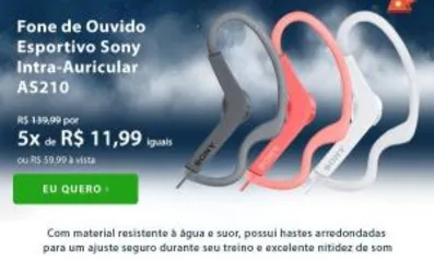 Fone de Ouvido Sony Intra-Auricular Esportivo Estereo - MDR-AS210