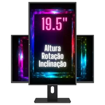 Saindo por R$ 377: Monitor 19.5" LED Ergonômico Ajuste de altura, rotação, inclinação, Widescreen, 2ms, 75Hz, HD+, HDMI, VESA, 3Green Pro 1953G | Pelando