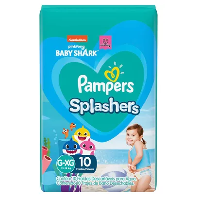 Fralda Pampers Splashers Baby Shark Tamanho G/Xg Com 10 Unidades