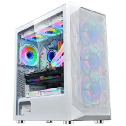 Gabinete Gamer SuperFrame Venon, RGB, Mid Tower, Vidro Temperado, E-ATX, White, Sem Fonte, Com 3 Fans