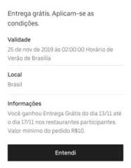 UBER EATS - Frete grátis.