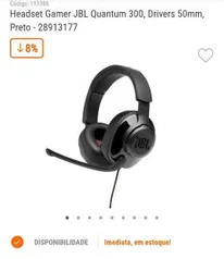 Headset Gamer JBL Quantum 300, Drivers 50mm, Preto | R$320