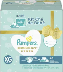 Kit Fralda Pampers Premium Care XG 26 Un + Lenços Umedecidos Aloe Vera