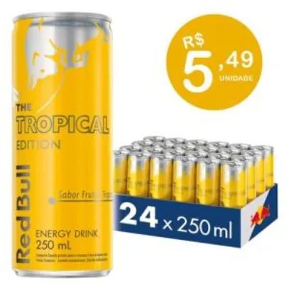 Energético Red Bull Energy Drink, Tropical, 250 ml (24 latas) R$180 (+ 26% de cashback)