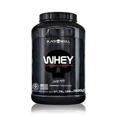 Black Skull Whey 100% Concentrado Isolado Hidrolisado, Morango - 900 g