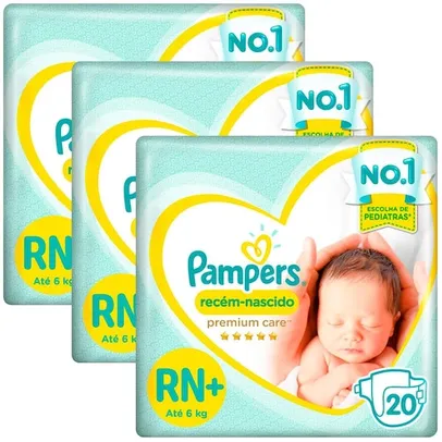 Fralda Pampers Premium Care RN+ - Kit com 60 Unidades