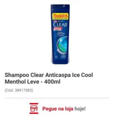 Shampoo Clear Anticaspa Ice Cool Menthol Leve - 400ml