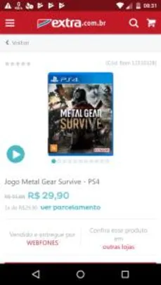 Jogo Metal Gear Survive - PS4 - R$20