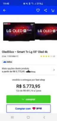 [557,40 no Ame de volta ]Smart TV LG CX 55" - R$5774