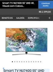 Smart TV NU7400 55" UHD 4K | R$ 2340