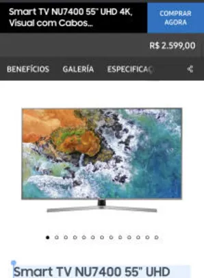 Smart TV NU7400 55" UHD 4K | R$ 2340