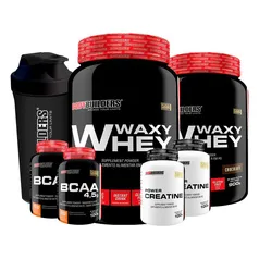 KIT 2x Waxy Whey 900g + 2x BCAA 100g Tangerina + 2x Power Creatina 100g + Coqueteleira - Bodybuilders