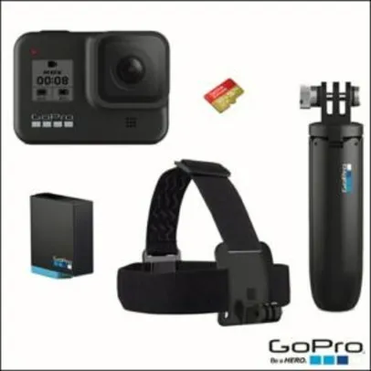 Câmera Digital GoPro Hero 8 Black 12MP, 4K + Bateria Extra + Cartão SD 32GB + Shorty + Faixa - R$2399