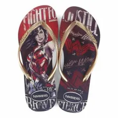 Sandália Havaianas Slim Heroínas Mulher-Maravilha Feminina - Bege e Vermelho