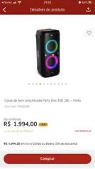 Caixa de Som Amplificada Party Box 300 JBL - Preta | R$1894