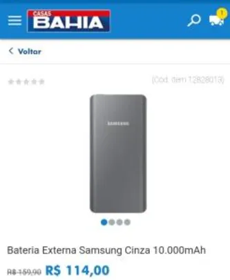 Bateria Externa Samsung Cinza 10.000mAh - R$114