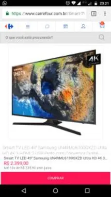 Smart TV LED 49" Samsung UN49MU6100GXZD Ultra HD 4K 3 HDMI 2 USB Preto com Conversor Digital Integrado - R$2.159,10 Com Cupom