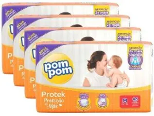 (cupom+cliente ouro)Kit Fraldas Pom Pom Protek Proteção de Mãe Tam. M - 46 Unidades Cada 4 Pacotes - R$80