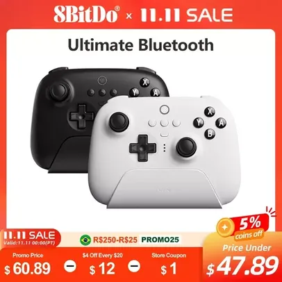 [Taxa inclusa] Controle 8BitDo Ultimate Bluetooth e 2.4Ghz com Dock de Carregamento - Switch, PC