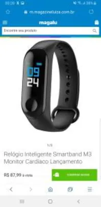 Relógio Inteligente Smartband M3 Monitor Cardíaco - R$ 88