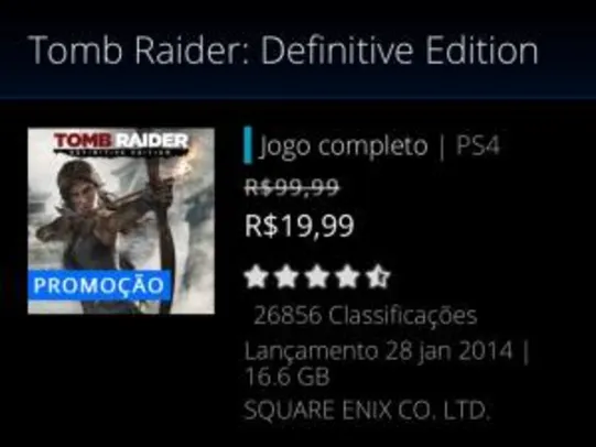 Tomb raider: definitive edition PSN - R$20