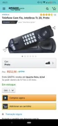 [PRIME] Telefone tipo gôndola Intelbras TC20 | R$ 33