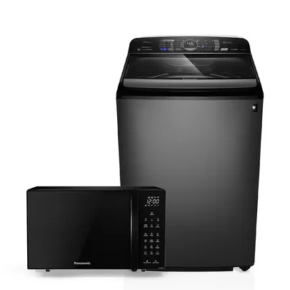 Combo Máquina de Lavar 17kg Titânio - NA-F170P6T + Forno de Micro-ondas 32l Black Glass NN-ST66LBRU