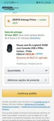 (Primeira compra no app) Mouse sem fio Logitech M280 - R$56
