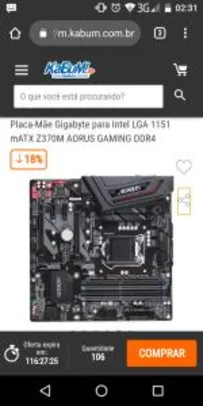 Placa-Mãe Gigabyte para Intel LGA 1151 mATX Z370M AORUS GAMING DDR4 por FR$ 606