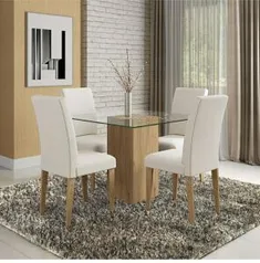 Conjunto sala de jantar 4 cadeiras com vidro belize