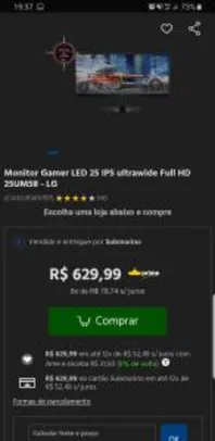 Monitor Gamer LED 25 IPS ultrawide Full HD 25UM58 - LG | R$630