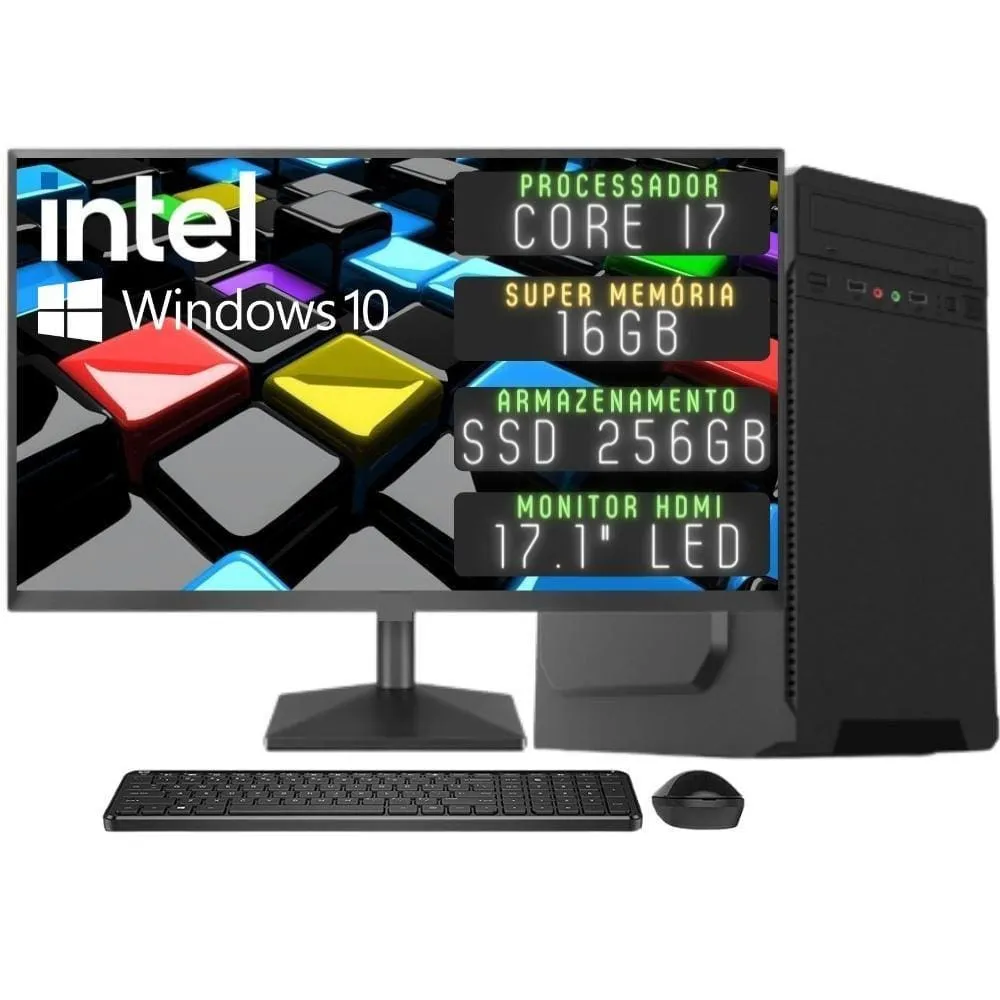Computador Completo 3green Desktop Intel Core i7 16GB Monitor HDMI SSD 256GB Windows 10 3D-065