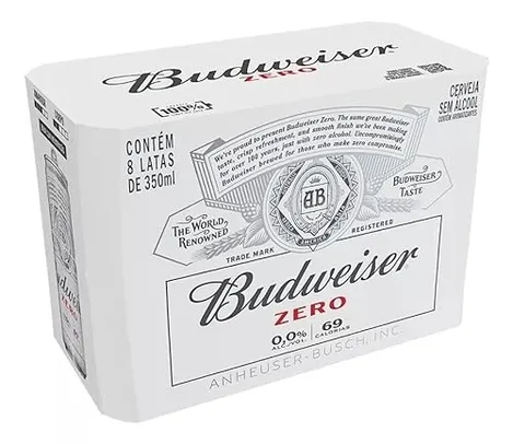 PRIME DAY Pack Cerveja Budweiser Zero Álcool, 350ml, Lata - 8 unidades