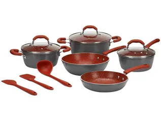 Jogo de Panelas Brinox Revestimento Cerâmico - de Alumínio Vermelho e Cinza 8 Peças Select Marble