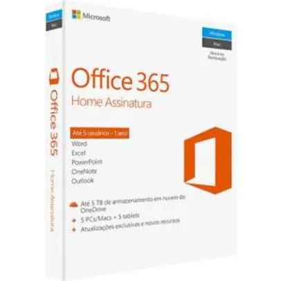 Microsoft Office 365 Home: 5 Licenças (PC, Mac, Android e IOS) + 1 TB de HD virtual para cada licença - R$130