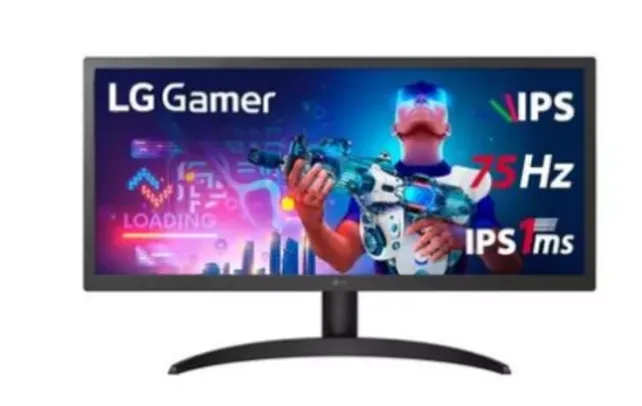 Monitor Gamer LG 26 IPS, Ultra Wide, 75Hz, Full HD, 1ms, FreeSync Premium, HDR 10, 99% sRGB, HDMI, VESA - 26WQ500