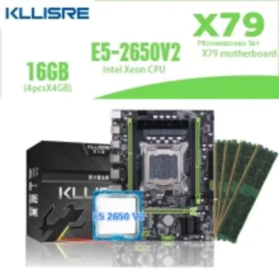 Conjunto de Placa-mãe X79, Memória RAM DDR3 1333 ECC, de 4 GB e CPU LGA 2011 E5 2650 V2, 4 Unidades