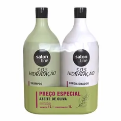 Salon Line, Kit Shampoo e Condicionador, SOS Hidratação, Azeite de Oliva, Vegano - Cabelos Ondulados, Cacheados e Crespos, 1 L cada