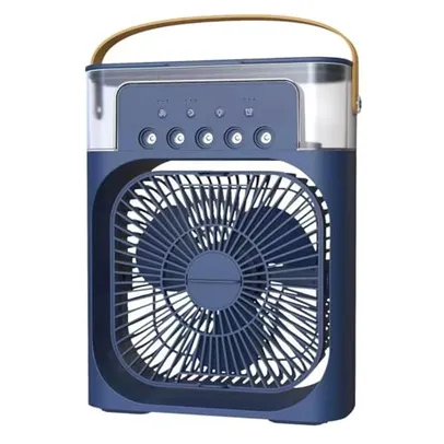 Ventilador elétrico pequeno ventilador Pode Colocar Gelo 3 velocidades de vento e pulverizador de 5 furos com luz LED de 7 cores (Azul)