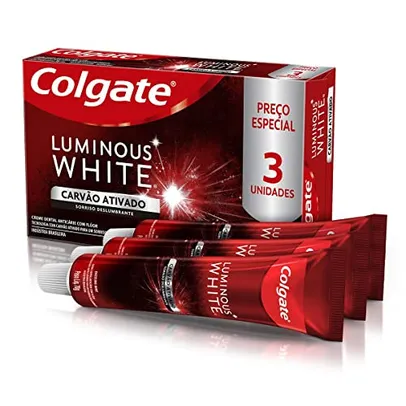 [Prime/Supe] Creme Dental Colgate Luminous White Carvão Ativado 3 unid 70g Promo Preço Especial