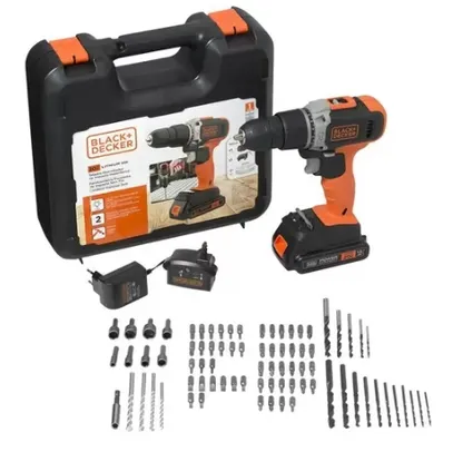 Parafusadeira Furadeira Black e Decker 20V com 80 Acessórios e Caixa Plástica Bivolt BCD704C1KA-BR - Black & Decker