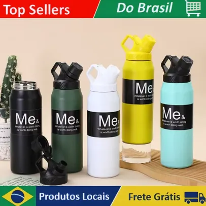 [R$24 ''MOEDAS''/BR] - Garrafa Térmica Inox 1000ml  com Bico Rosca e Alça de transporte (24h gelado | 12h quente)