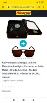 Kit Promocional: Relógio Dumont Masculino Analógico, Preto, Metal + Brinde: Crucifixo - Modelo Du2035Mni/K4L + Óculos de Sol, UV, marrom