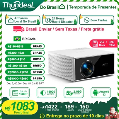 [Envio do Brasil] Projetor ThundeaL TDA7W Wi-Fi com Android e Espelhamento de Tela, 1920x1080p roda 4k, 19000 Lumens