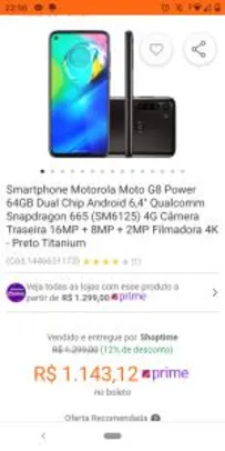 ( AME R$ 978) Smartphone Motorola Moto G8 Power 64GB - R$1.028