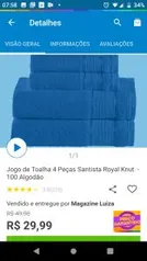 Jogo de Toalha 4 Peças Santista Royal Knut - 100 Algodão - R$20