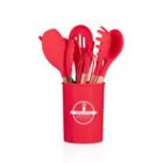 Jogo 12 Peças Utensílios Silicone Colher Espátula Vermelho