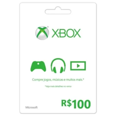Cartão de Presente - XBOX LIVE (R$100) por R$85,40